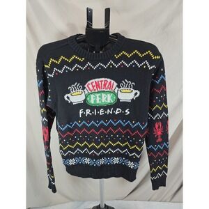 Friends Pullover Sweater Mens S Sm Black Fair Isle Long Sleeve Round Neck Casual